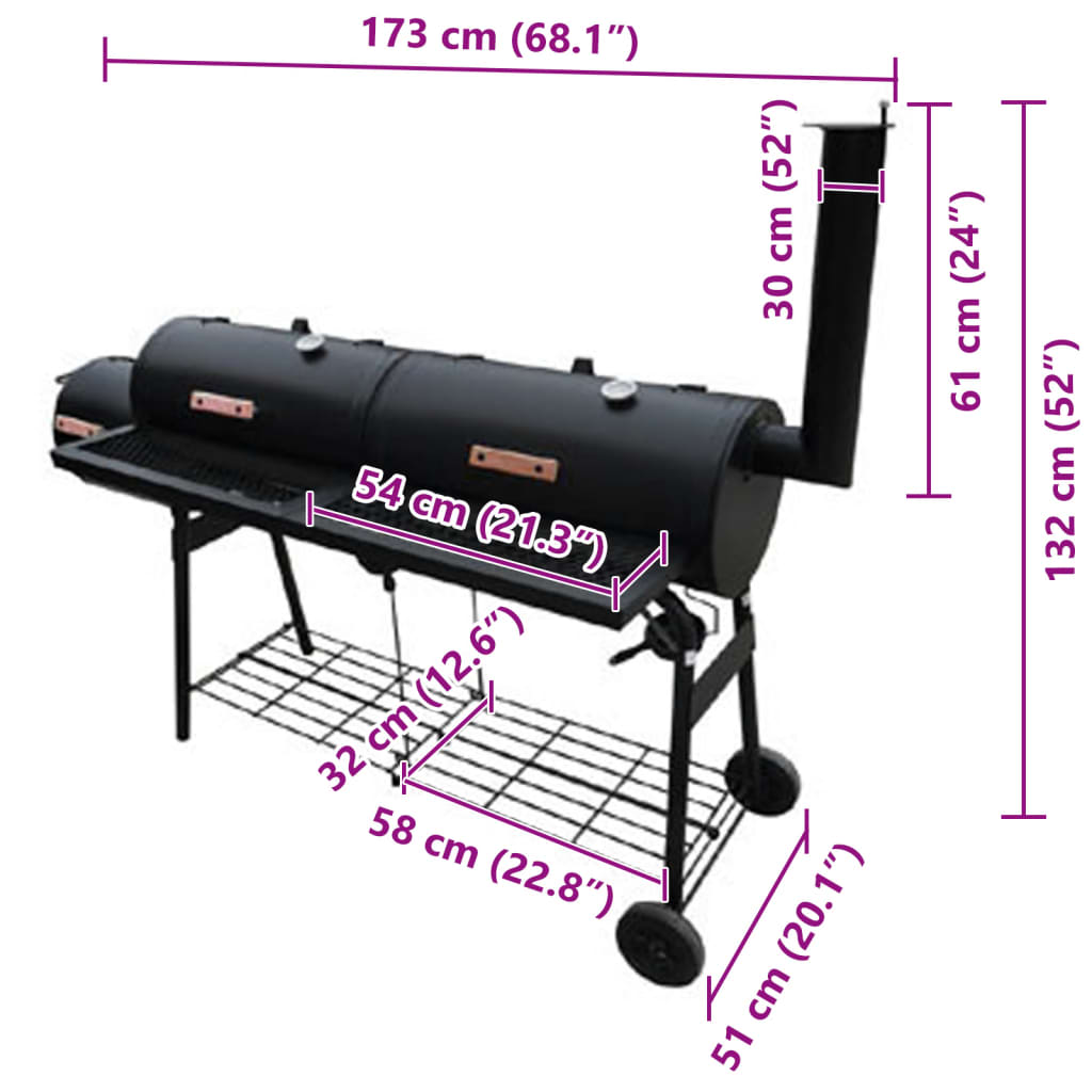 vidaXL Barbacoa ahumadora Nevada XL negra