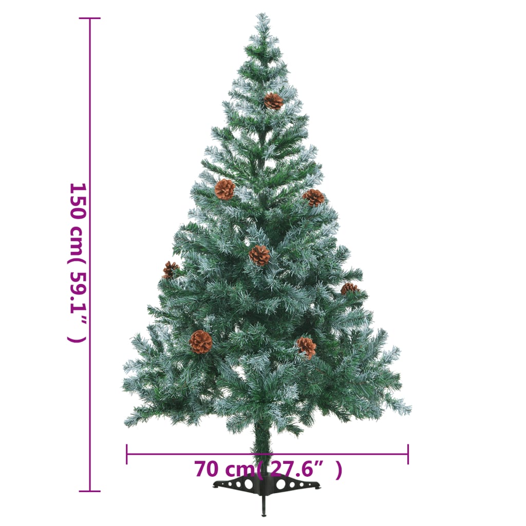 vidaXL Árbol de navidad glaseado con piñas 150 cm