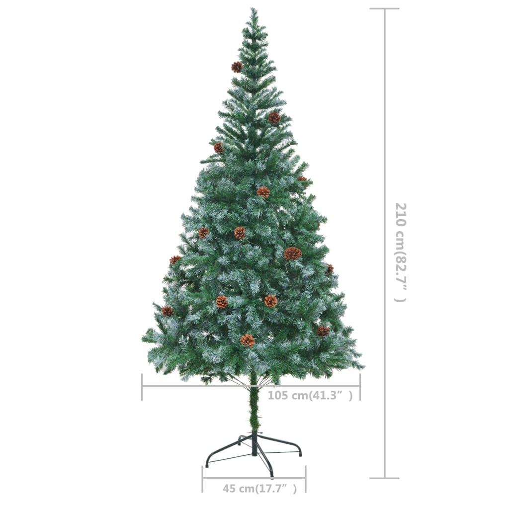 vidaXL Árbol de Navidad artificial con piñas 210 cm