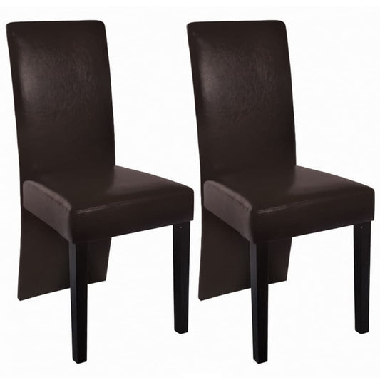 vidaXL Sillas de comedor 2 unidades cuero sintético marrón oscuro