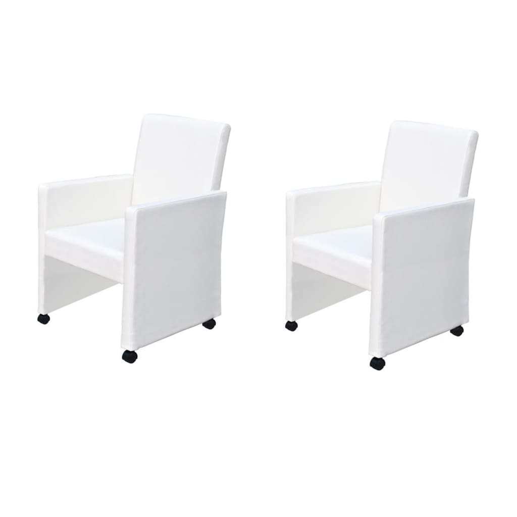 vidaXL Sillas de comedor 2 unidades cuero sintético blanco