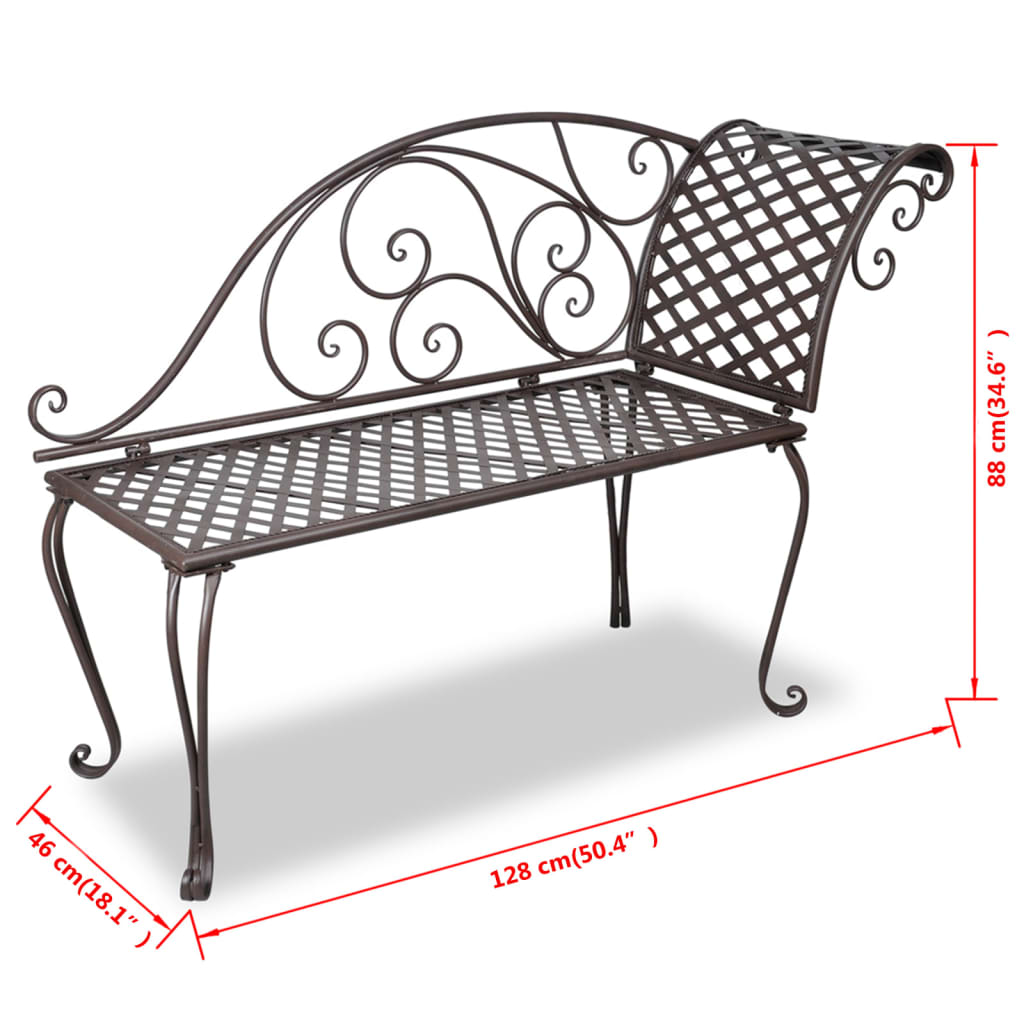 vidaXL Banco tumbona de jardín de acero marrón envejecido 128 cm