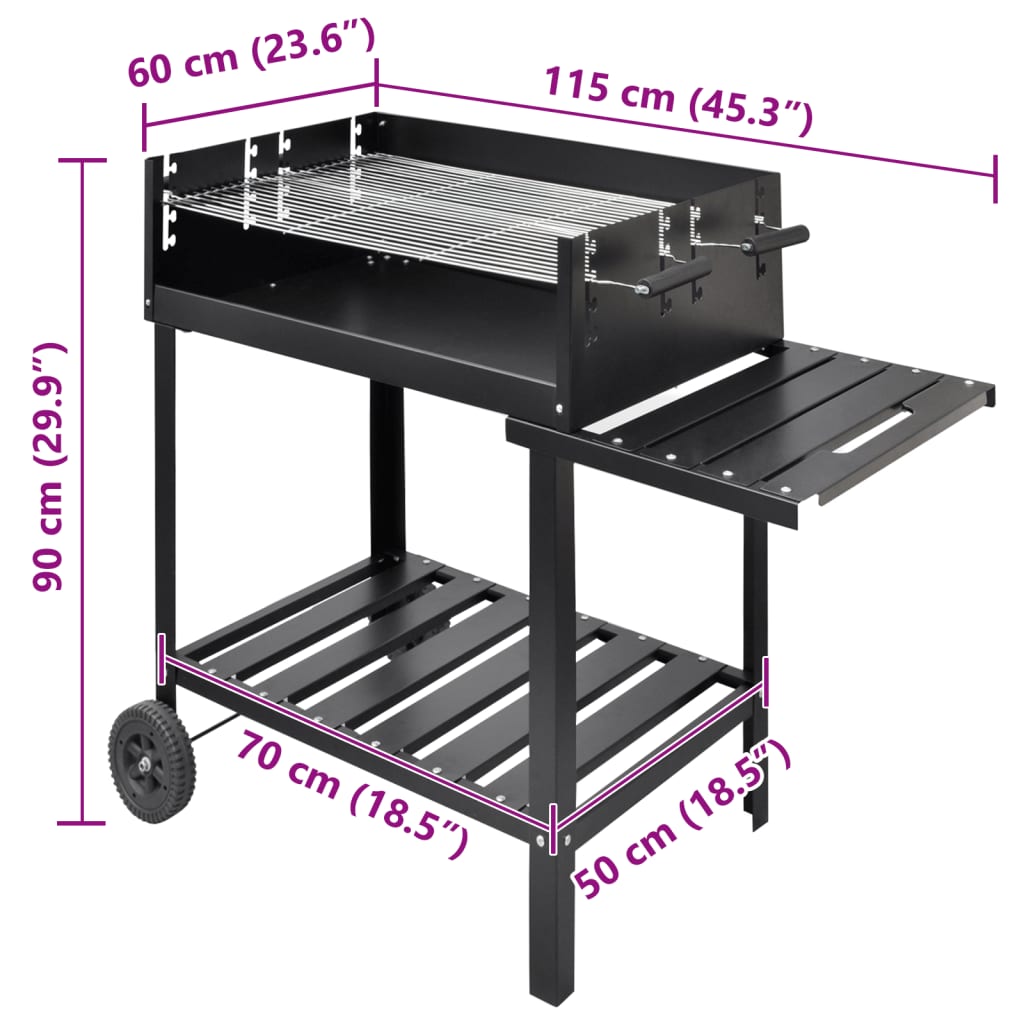 vidaXL Soporte para barbacoa de carbón con 2 ruedas