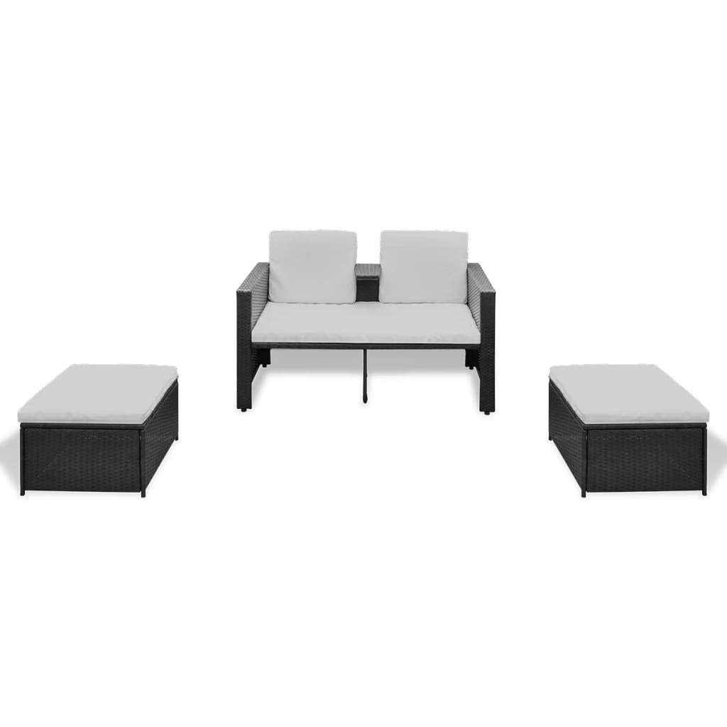 vidaXL Set muebles de jardín 4 piezas y cojines ratán sintético negro