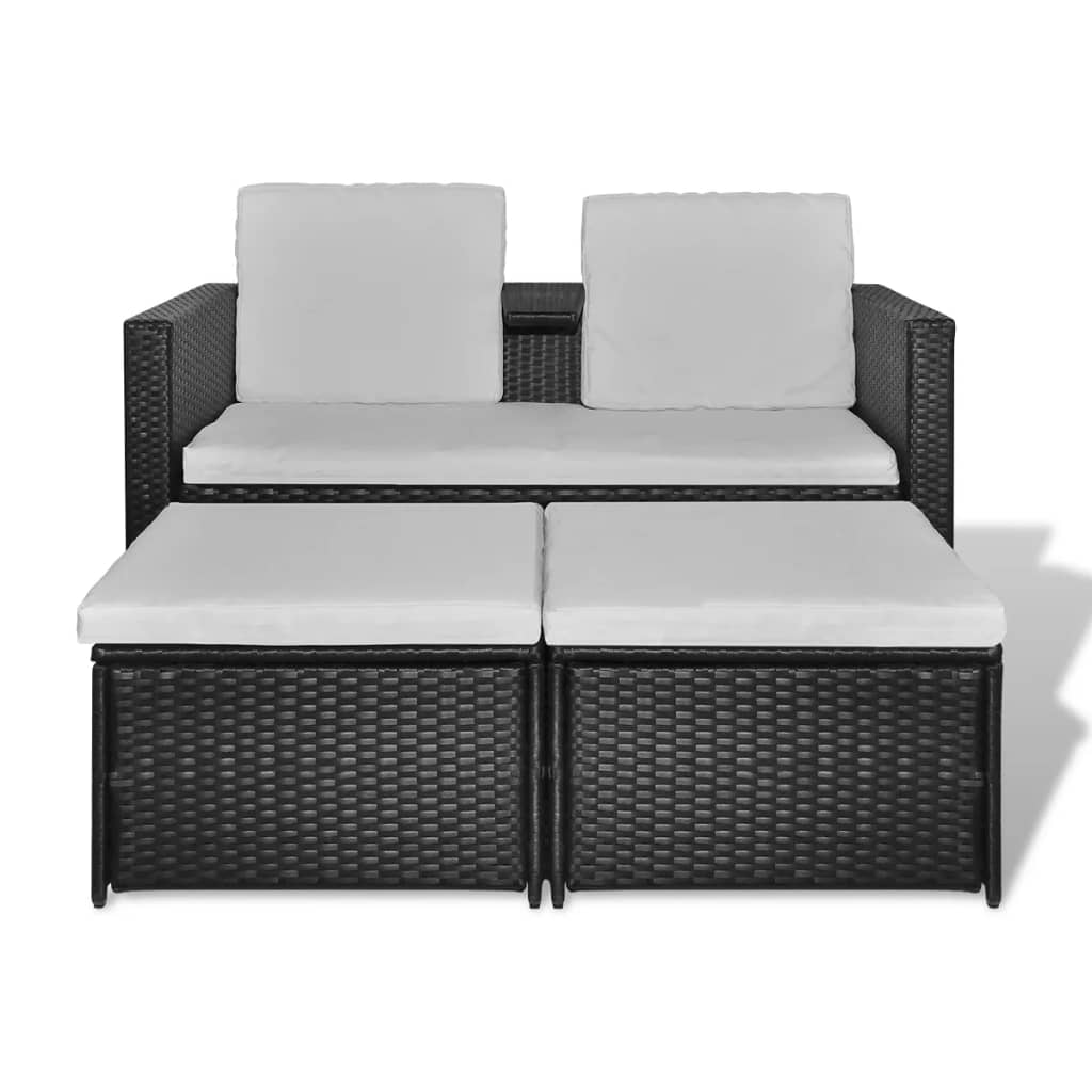 vidaXL Set muebles de jardín 4 piezas y cojines ratán sintético negro