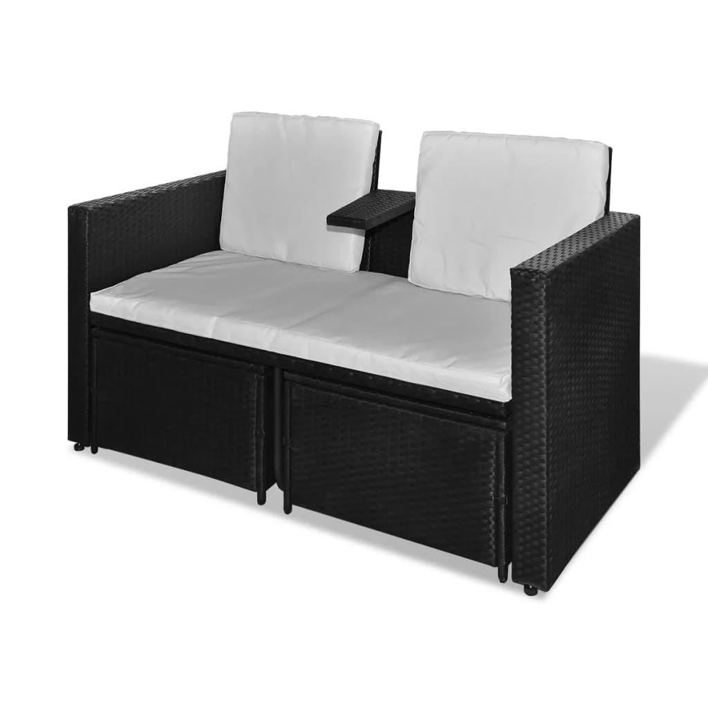 vidaXL Set muebles de jardín 4 piezas y cojines ratán sintético negro