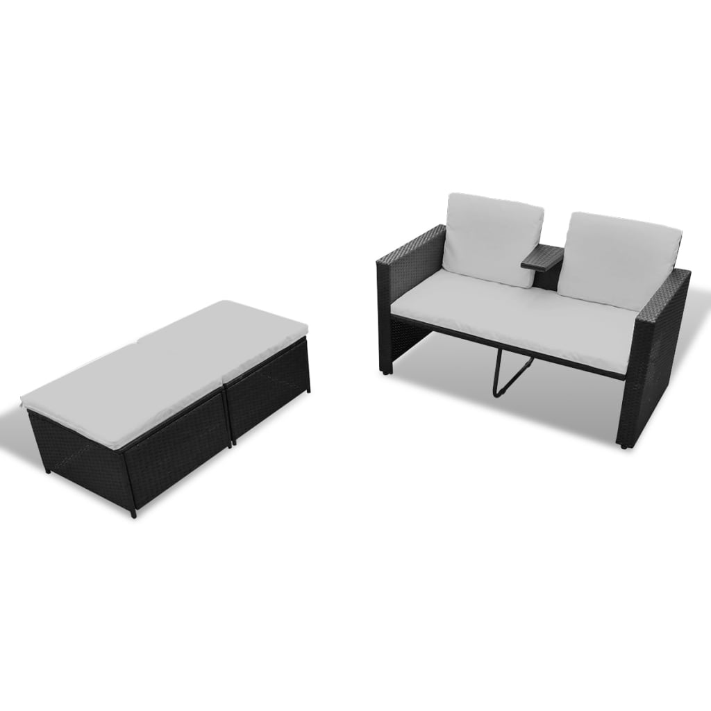 vidaXL Set muebles de jardín 4 piezas y cojines ratán sintético negro