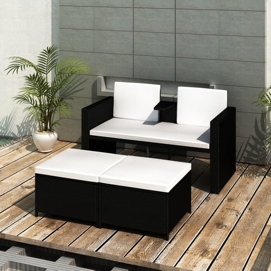 vidaXL Set muebles de jardín 4 piezas y cojines ratán sintético negro