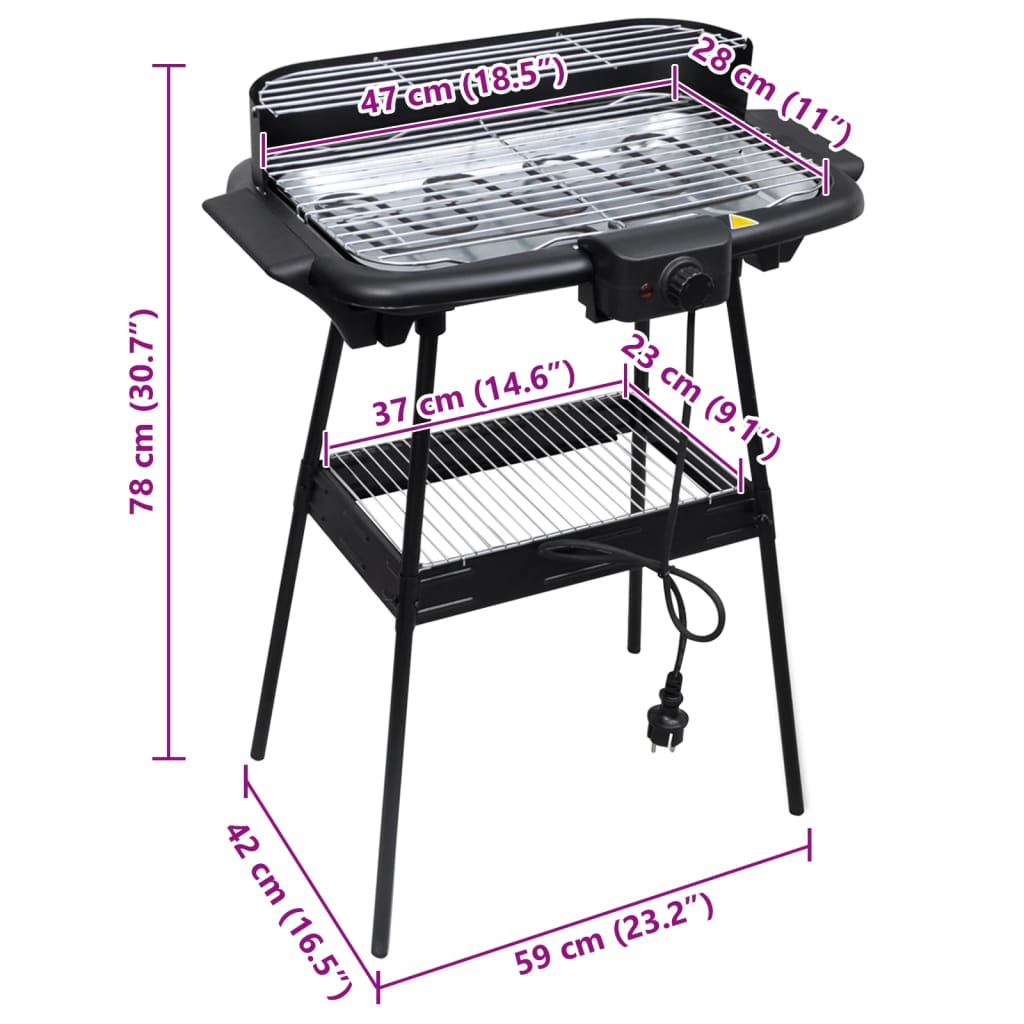 vidaXL Barbacoa rectangular eléctrica  con soporte BBQ de jardín