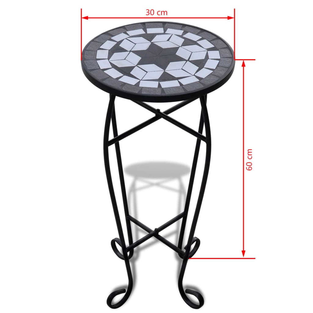 vidaXL Mesa auxiliar para plantas mosaico negro y blanco