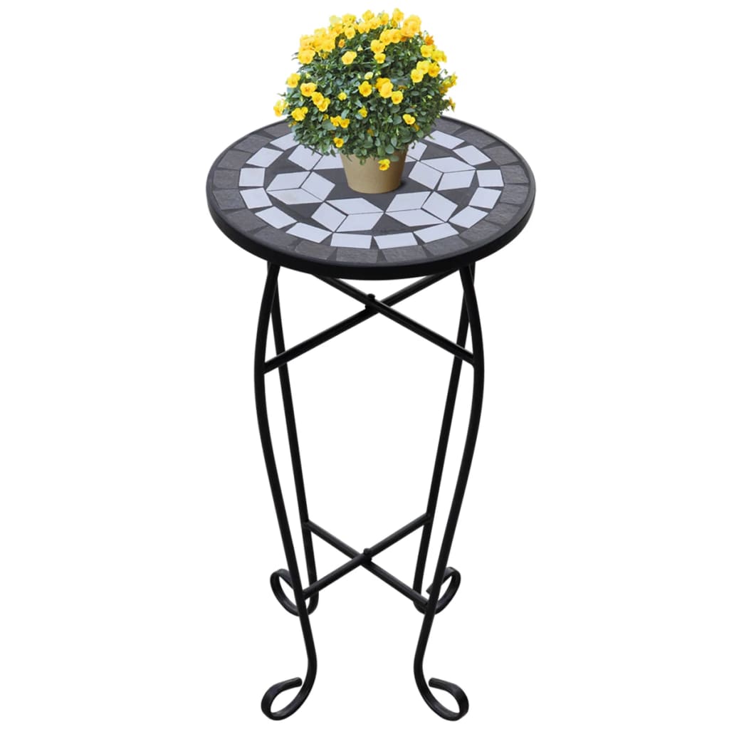 vidaXL Mesa auxiliar para plantas mosaico negro y blanco