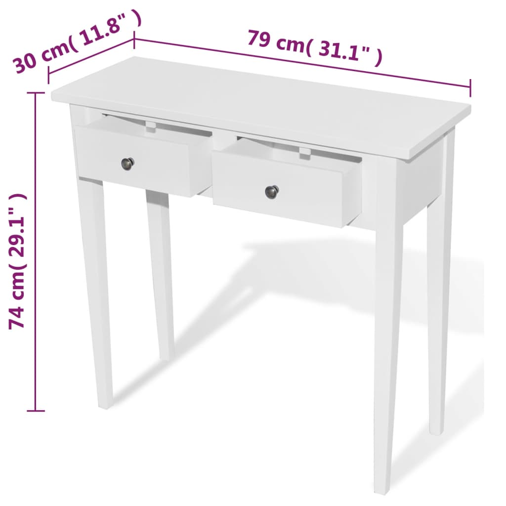 vidaXL Mesa consola tocador con dos cajones blancos