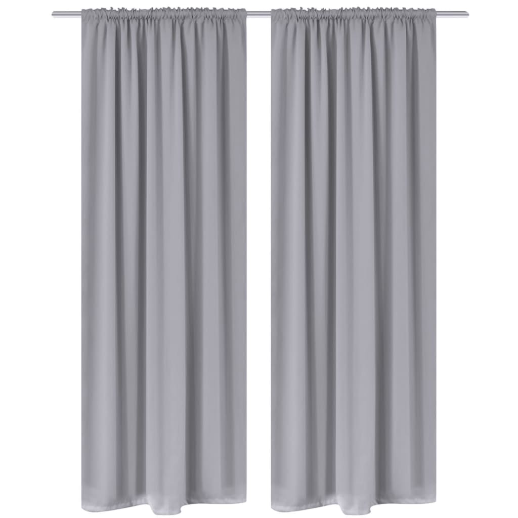 2 cortinas grises oscuras con jaretas, blackout 135 x 245 cm