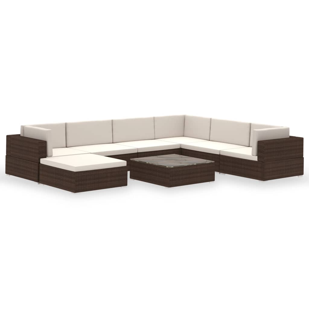 vidaXL Set muebles de jardín 8 piezas y cojines ratán sintético marrón