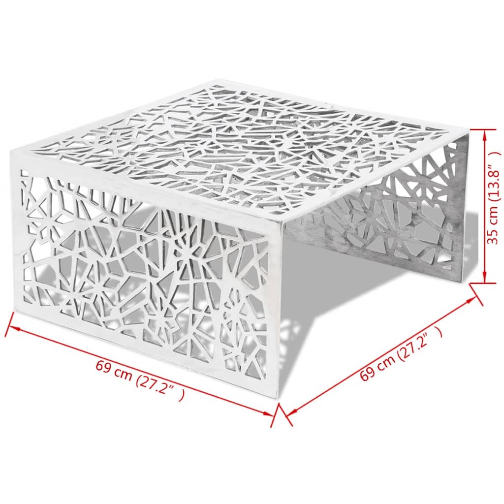 vidaXL Mesa de centro con diseño geométrico calado aluminio plateado