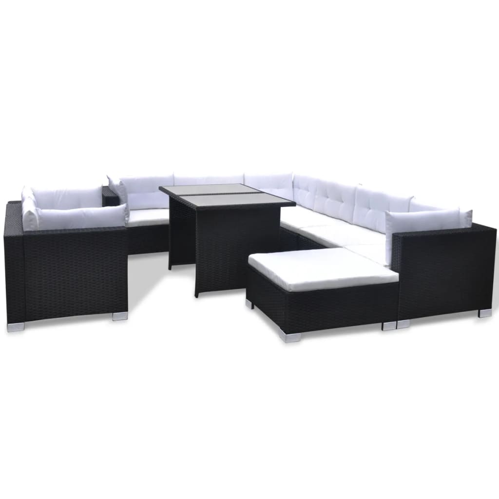 vidaXL Set muebles de jardín 10 piezas y cojines ratán sintético negro