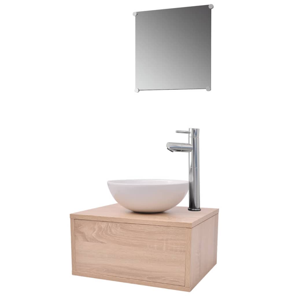 vidaXL Conjunto de muebles de baño con lavabo y grifo 4 piezas beige