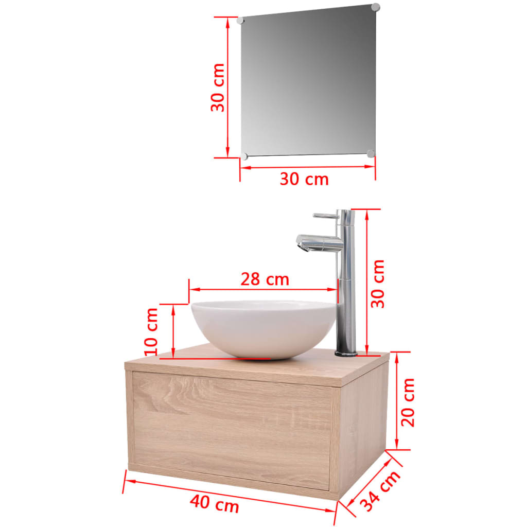 vidaXL Conjunto de muebles de baño con lavabo y grifo 4 piezas beige