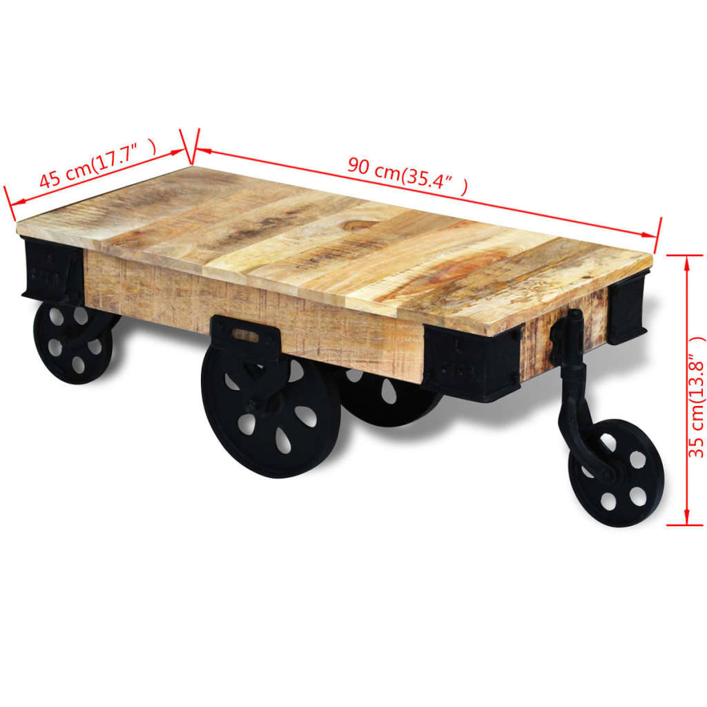 vidaXL Mesa de centro con ruedas madera de mango rugosa