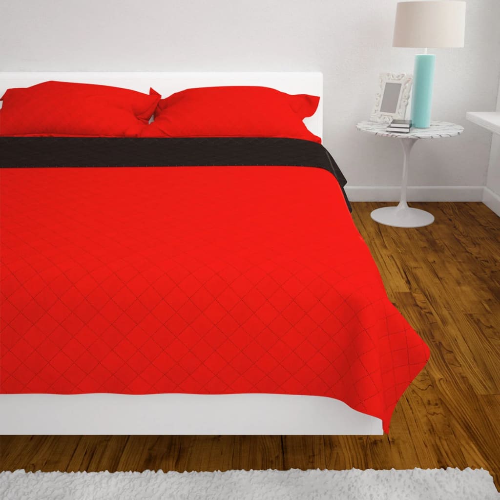 vidaXL Cubrecama acolchado doble cara 170x210 cm rojo y negro