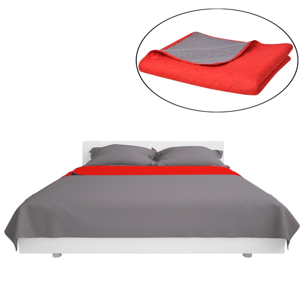 vidaXL Cubrecama acolchado doble cara 170x210 cm rojo y gris