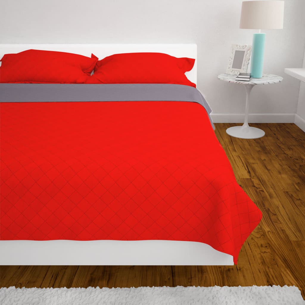 vidaXL Cubrecama acolchado doble cara 170x210 cm rojo y gris