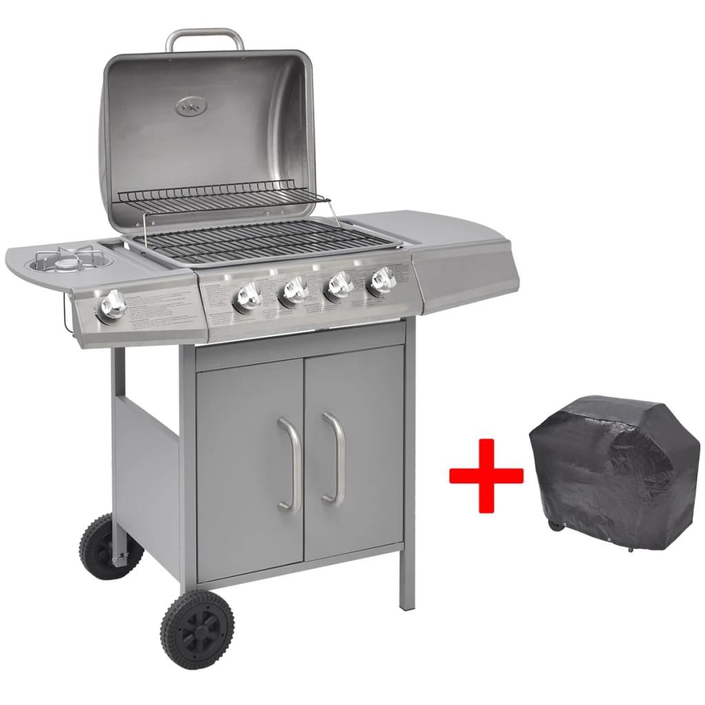 vidaXL Barbacoa grill de gas 4+1 quemadores plateada