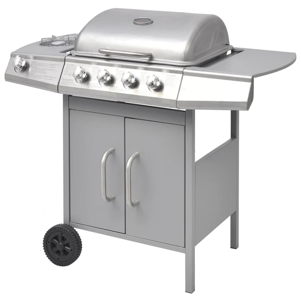 vidaXL Barbacoa grill de gas 4+1 quemadores plateada