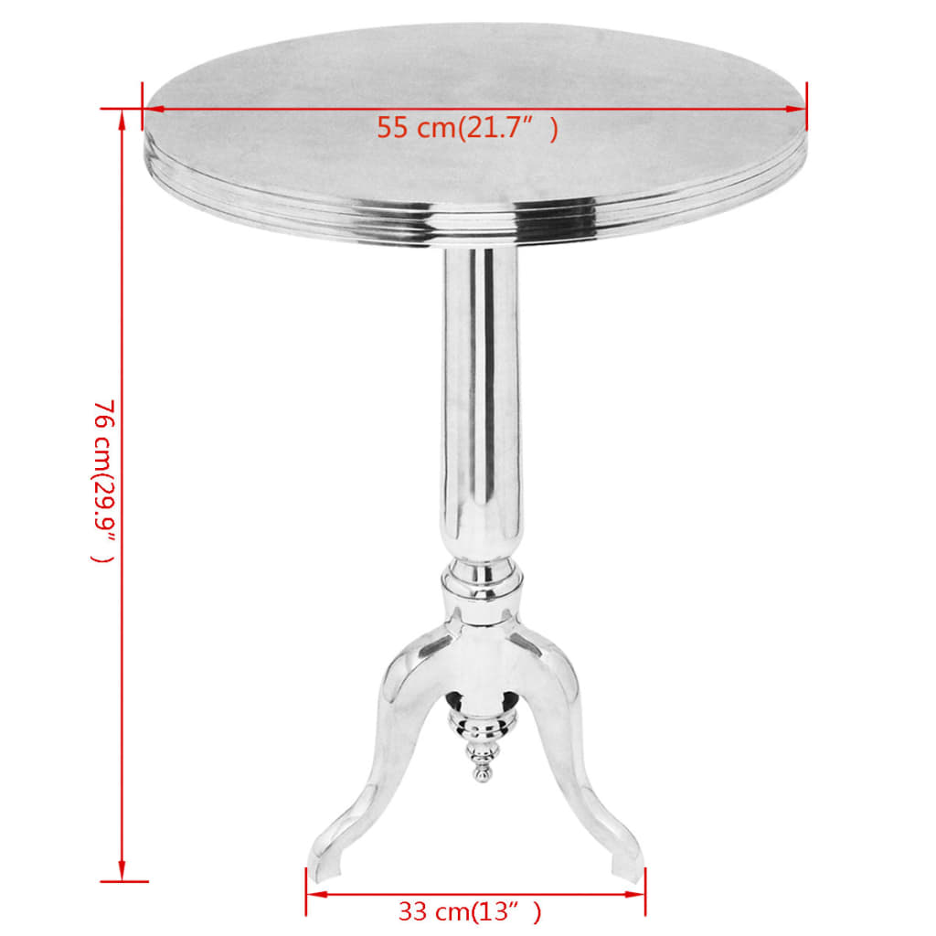 vidaXL Mesa auxiliar redonda de aluminio plateada