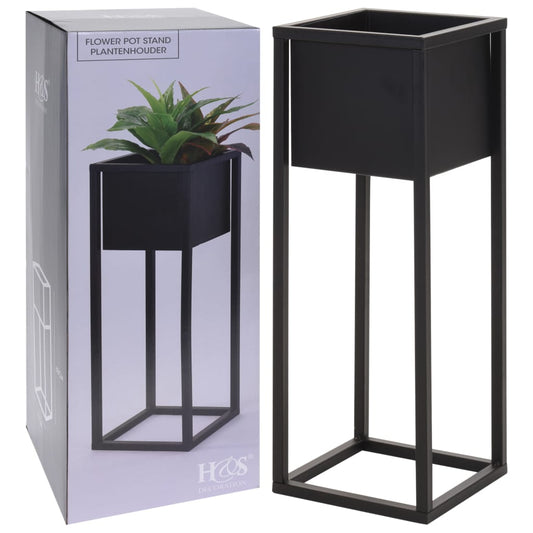 H&S Collection Macetero sobre soporte de metal negro 60 cm