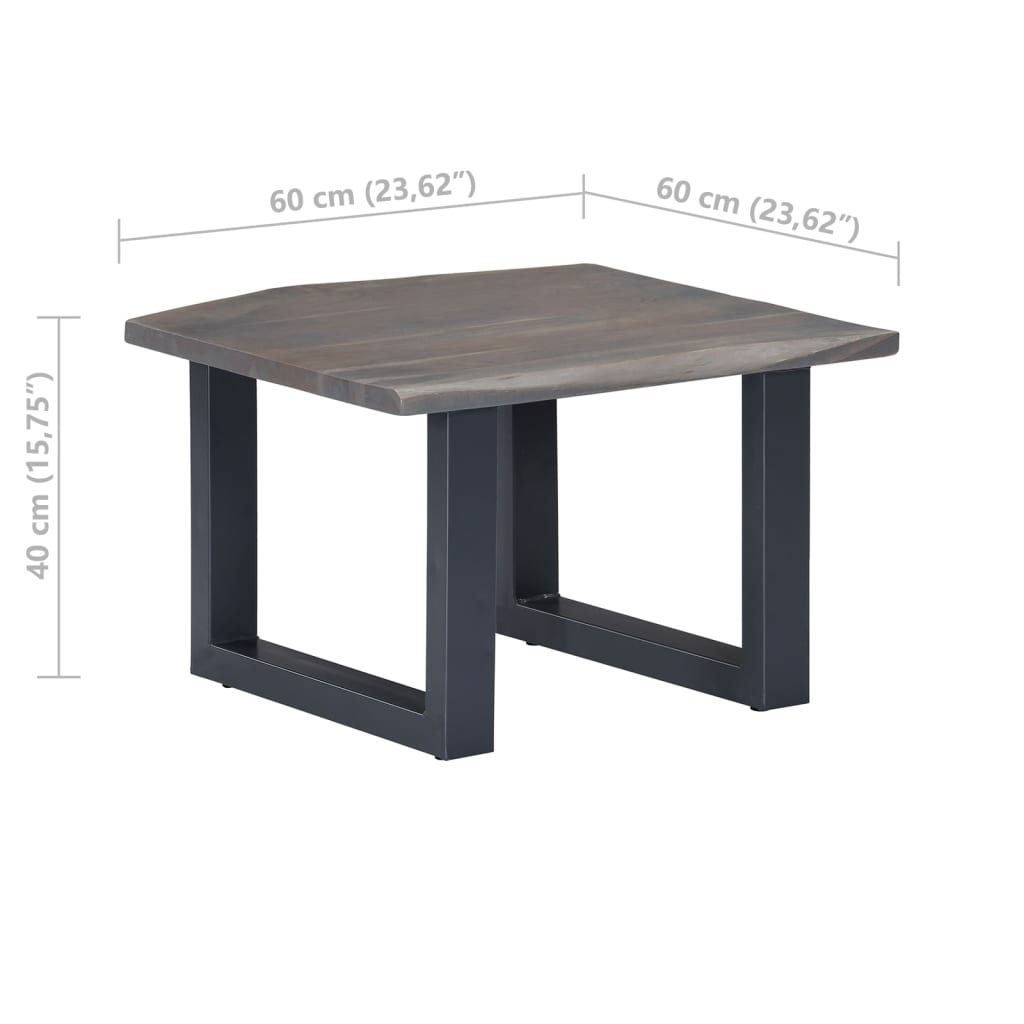 vidaXL Mesa de centro con borde natural acacia maciza gris 60x60x40 cm