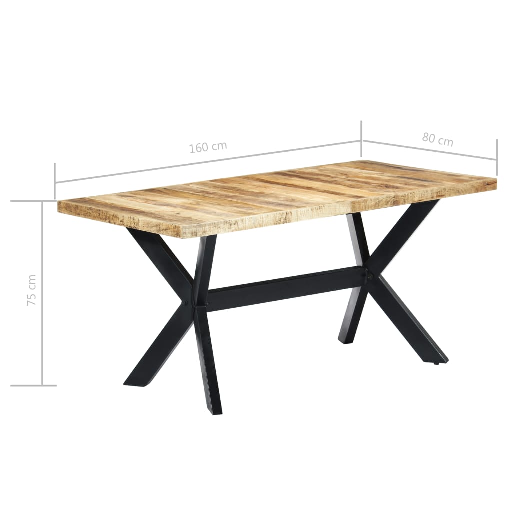 vidaXL Mesa de comedor madera maciza de mango rugosa 160x80x75 cm