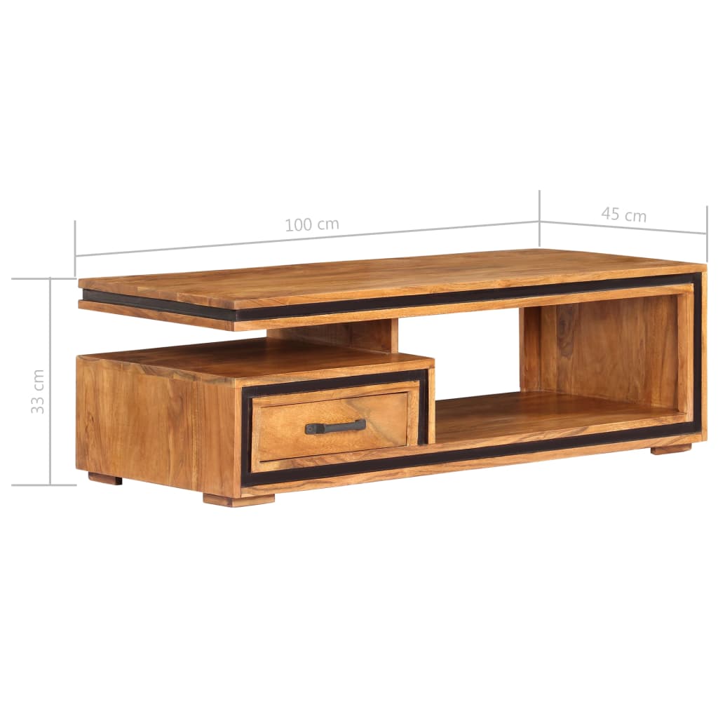 vidaXL Mesa de centro de madera maciza de acacia 100x45x33 cm