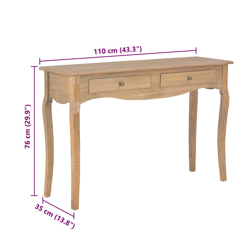 vidaXL Mesa consola con 2 cajones de madera maciza de pino 120x35x76cm