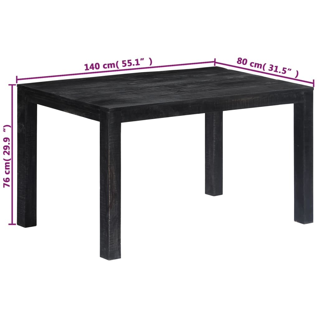 vidaXL Mesa de comedor de madera maciza de mango negra 140x80x76 cm