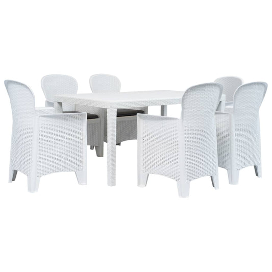 vidaXL Set de muebles de jardín 7 pzas plástico blanco aspecto ratán