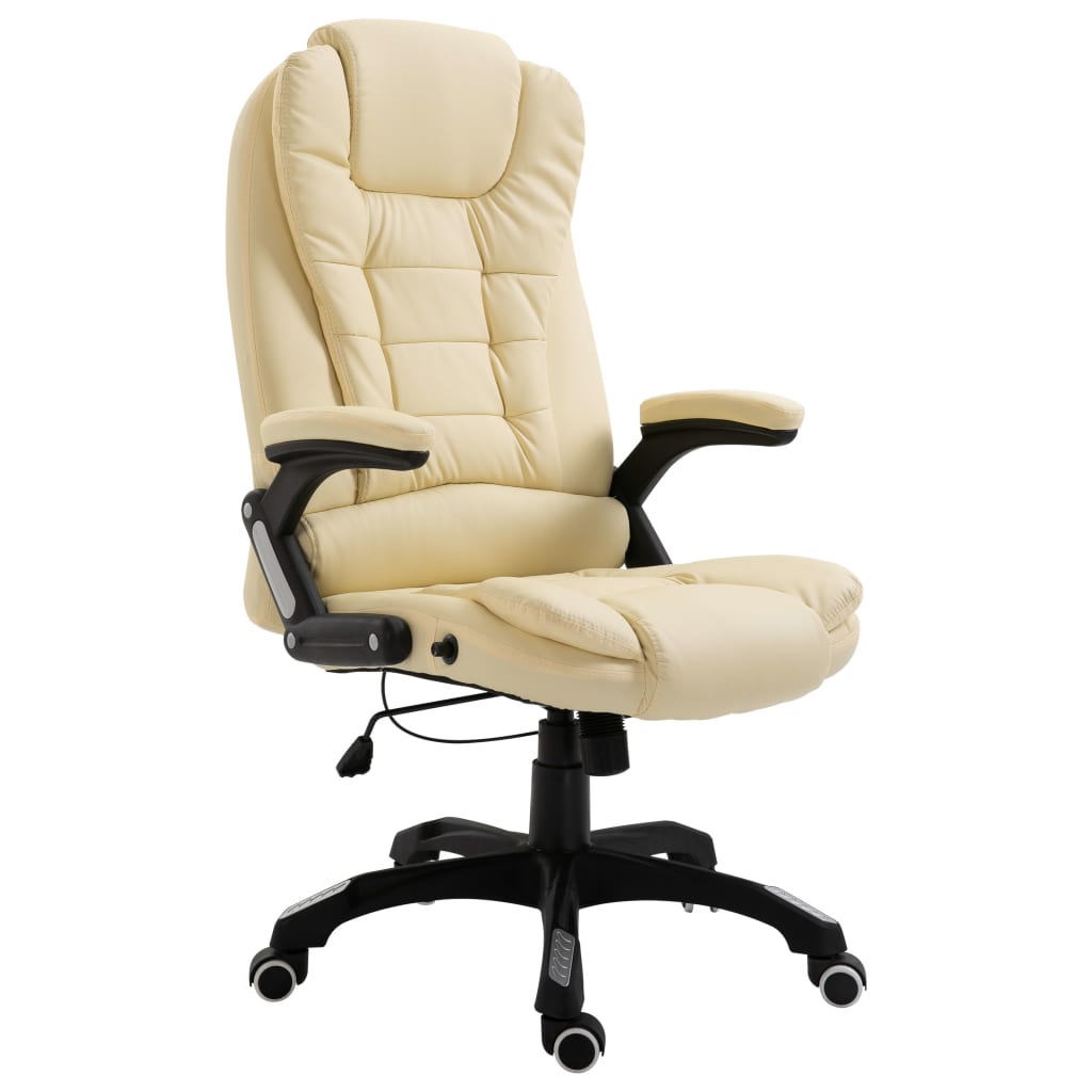 vidaXL Silla de oficina de cuero sintético color crema