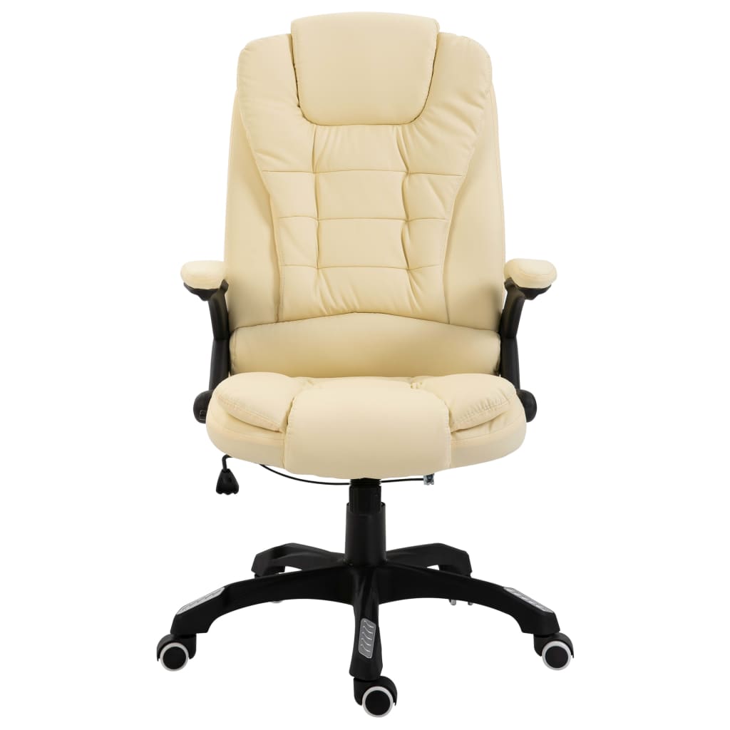 vidaXL Silla de oficina de cuero sintético color crema