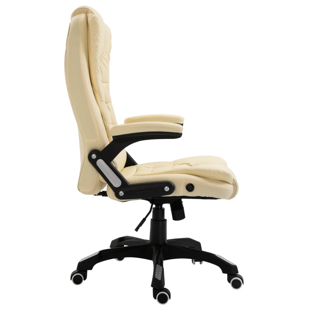 vidaXL Silla de oficina de cuero sintético color crema