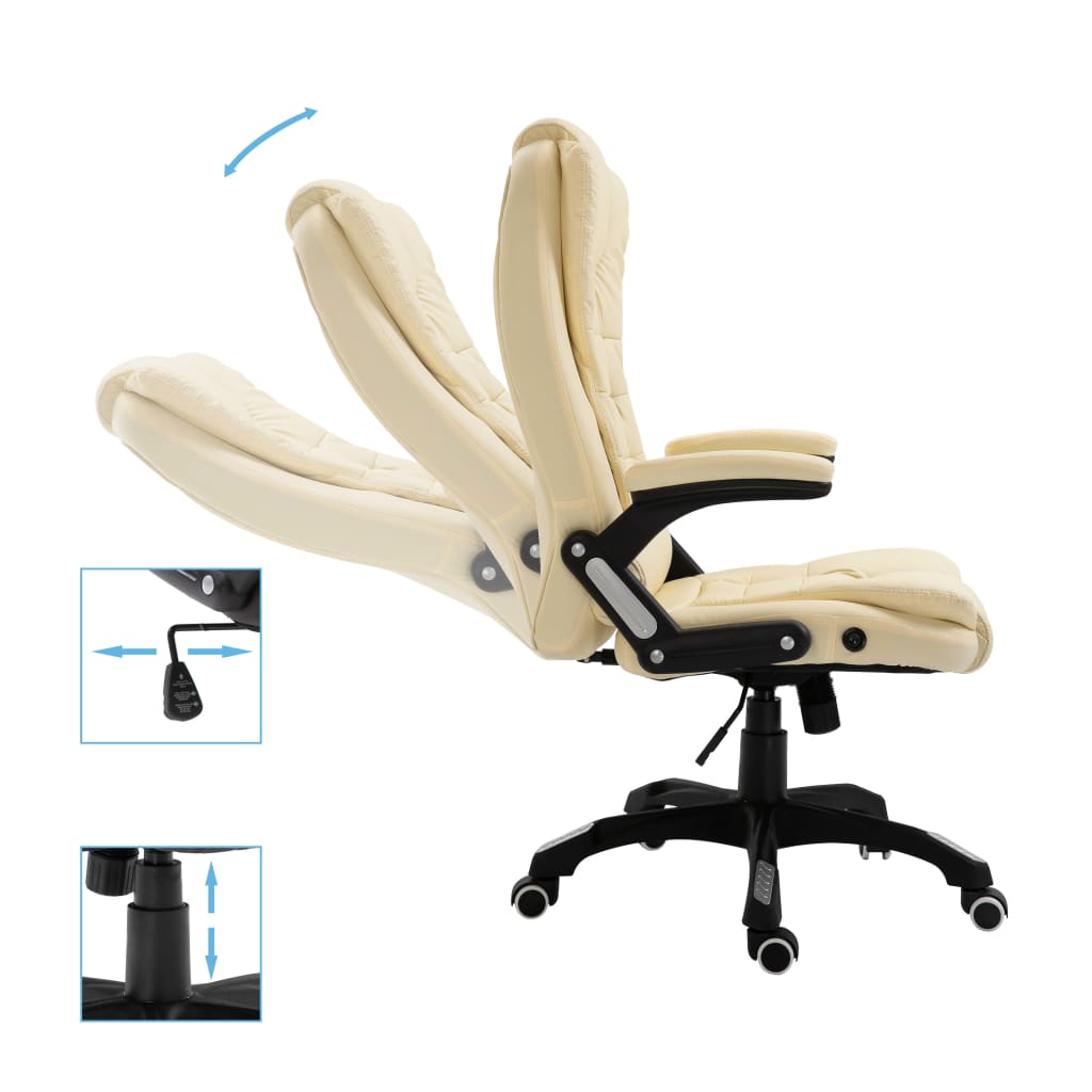 vidaXL Silla de oficina de cuero sintético color crema