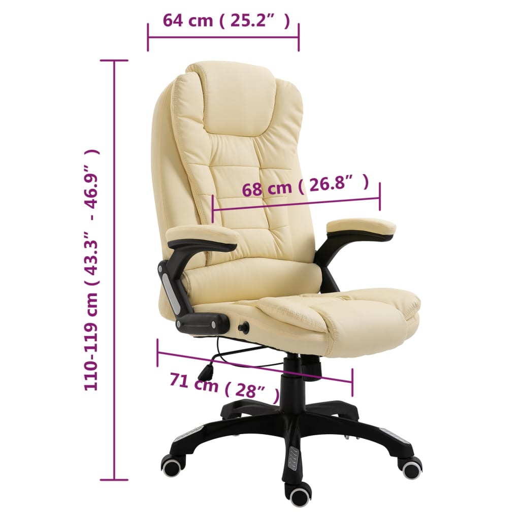 vidaXL Silla de oficina de cuero sintético color crema