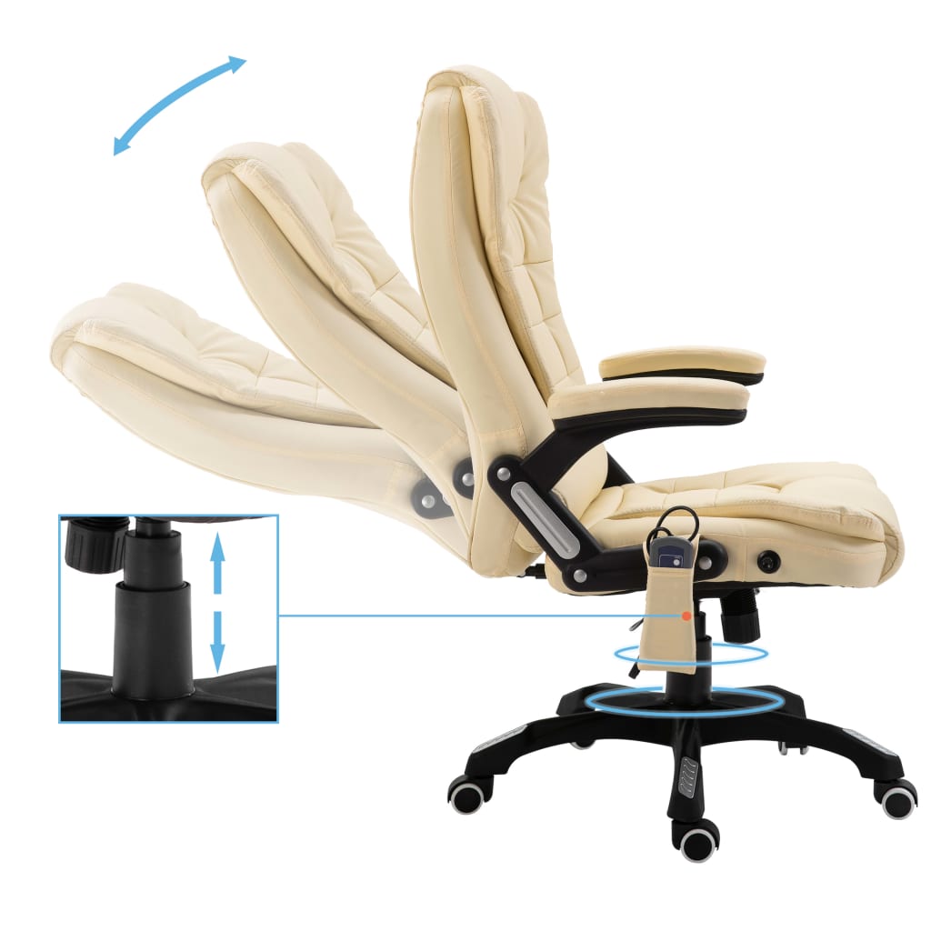 vidaXL Silla de oficina de masaje de cuero sintético color crema