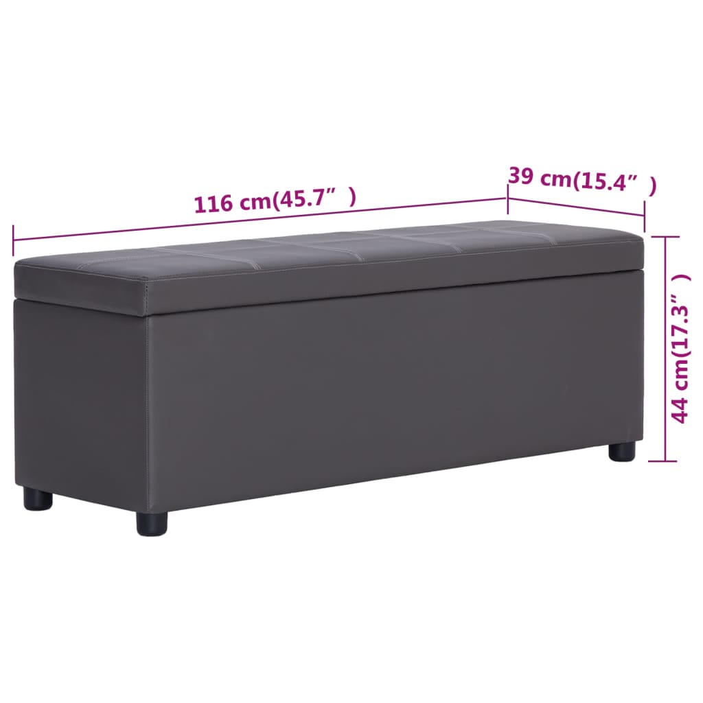 vidaXL Banco con espacio de almacenaje 116 cm cuero sintético gris