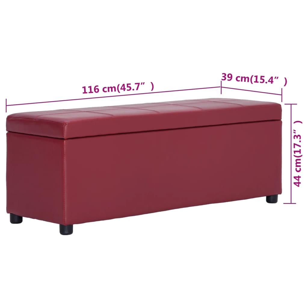 vidaXL Banco con espacio de almacenaje 116 cm piel sintética rojo vino