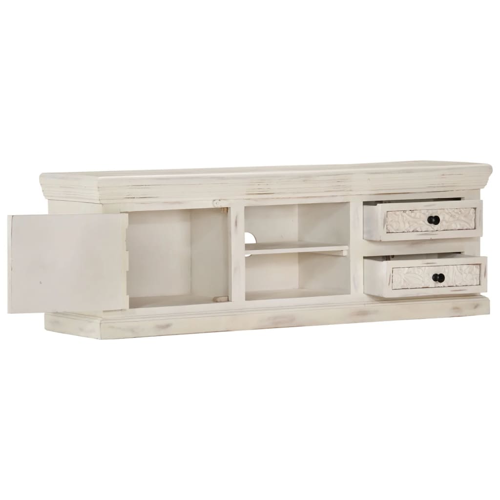 vidaXL Mueble de TV de madera maciza de mango blanco 120x30x40 cm