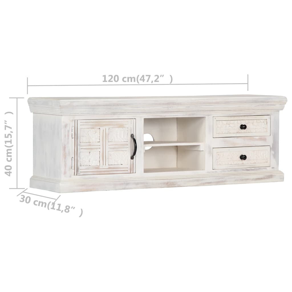 vidaXL Mueble de TV de madera maciza de mango blanco 120x30x40 cm