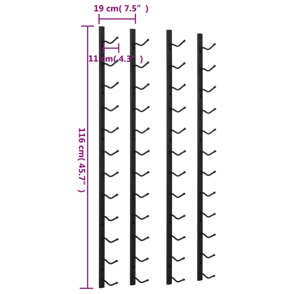 vidaXL Botelleros de pared para 12 botellas hierro negro 2 unidades