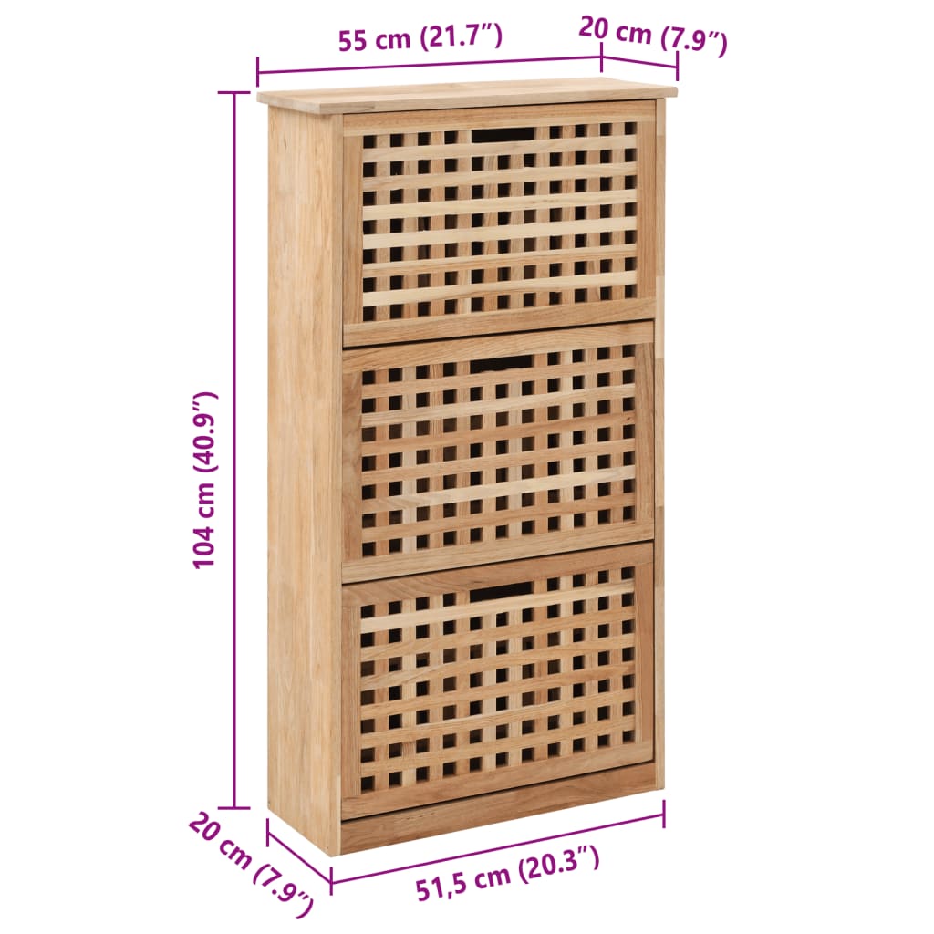 vidaXL Mueble zapatero de madera maciza de nogal 55x20x104 cm