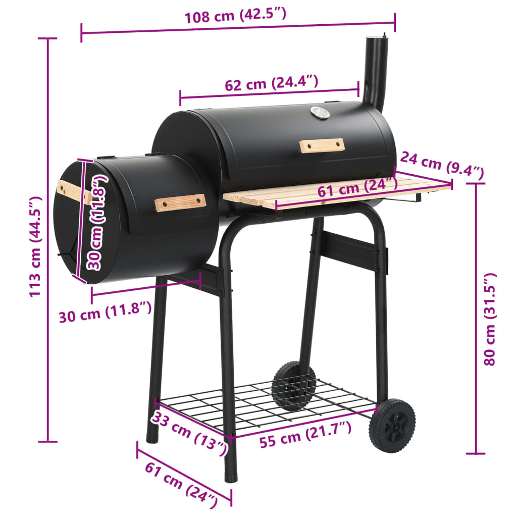 vidaXL Barbacoa clásica de carbón con ahumador