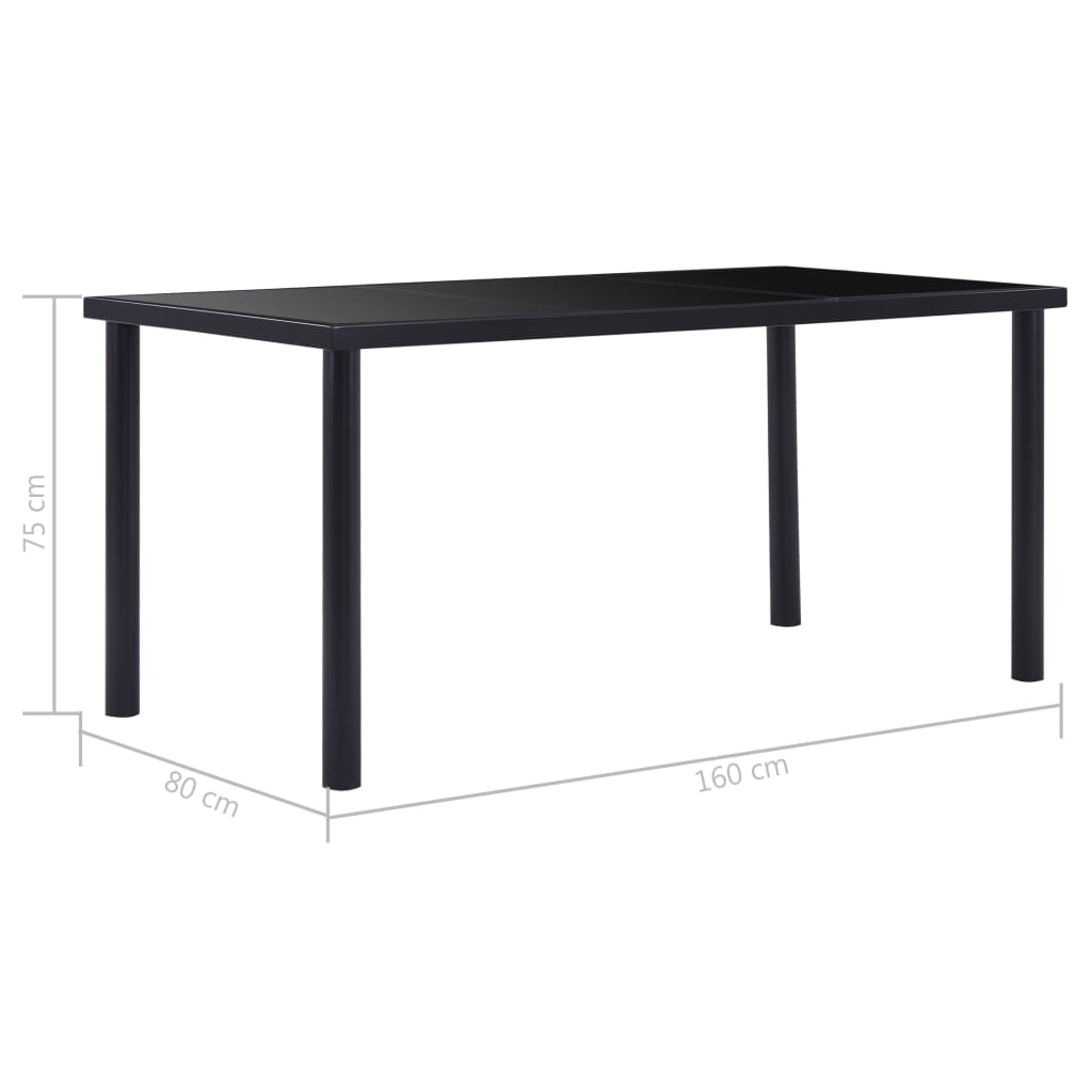 vidaXL Mesa de comedor de vidrio templado negro 160x80x75 cm